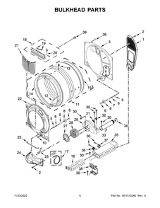 Bulkhead Parts Diagram and Parts List for YIED5900HW2  Whirlpool Dryer
