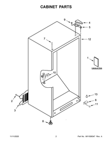 Cabinet Parts Diagram and Parts List for MZF34X16DW06  Whirlpool Refrigerator