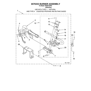 8576353 Burner Assembly Diagram and Parts List for WGD8410SW2  Whirlpool Dryer