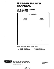Front Cover Diagram and Parts List for 21E2X0E  Roper Range
