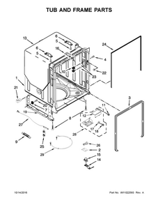Tub And Frame Parts Diagram and Parts List for 66513403N413  Kenmore Dishwasher