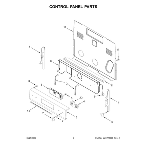 Control Panel Parts Diagram and Parts List for WFES3030RW2  Whirlpool Range