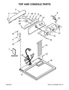 Top And Console Parts Diagram and Parts List for 4KWED4815FW0  Whirlpool Dryer