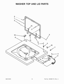 Washer Top And Lid Parts Diagram and Parts List for 7MWET3300EQ1  Whirlpool Washer Dryer Combo