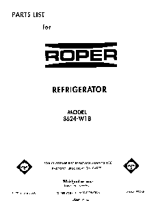 Front Cover Diagram and Parts List for 8624*1B  Roper Refrigerator