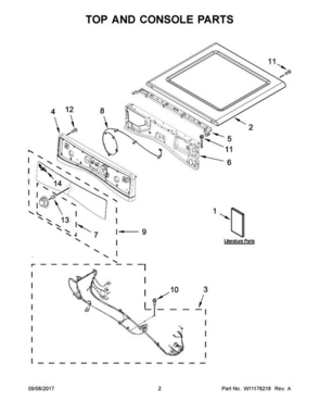02 - Top And Console Parts Diagram and Parts List for WED85HEFC1  Whirlpool Dryer