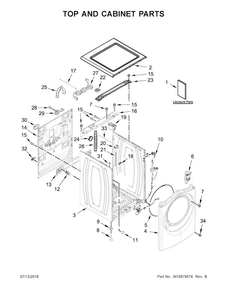 Top And Cabinet Parts Diagram and Parts List for WFW87HEDW1  Whirlpool Washer