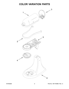 02 - Color Variation Parts Diagram and Parts List for 5K45SSBWH5  Whirlpool Mixer