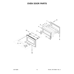 Oven Door Parts Diagram and Parts List for KFDC500JAV03  KitchenAid Range