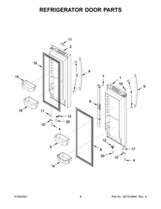 Refrigerator Door Parts Diagram and Parts List for WRF532SNHW02  Whirlpool Refrigerator