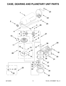 Case, Gearing And Planetary Unit Parts Diagram and Parts List for KSM195PSBM0  KitchenAid Mixer