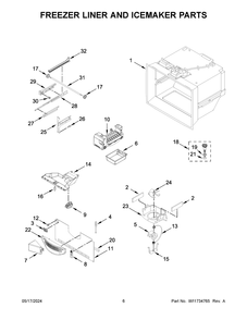 Freezer Liner And Icemaker Parts Diagram and Parts List for KRFF305ESS09  KitchenAid Refrigerator