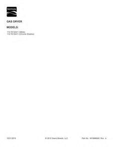 Cover Sheet Diagram and Parts List for 11079133411  Kenmore Dryer