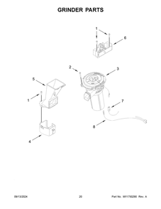 11 - Grinder Parts Diagram and Parts List for 5KES8557EJP0  Whirlpool Coffee Maker