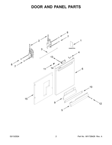 Door And Panel Parts Diagram and Parts List for WDPA70SAMZ3  Whirlpool Dishwasher