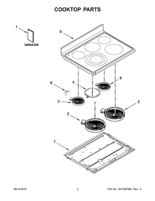 Cooktop Parts Diagram and Parts List for KFED500EBS03  Whirlpool Range
