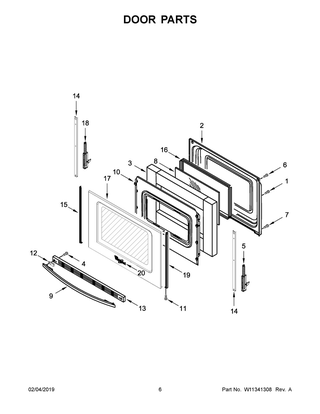 Door Parts Diagram and Parts List for YWEE510S0FS2  Whirlpool Range