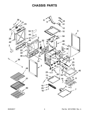 03 - CHASSIS PARTS Diagram and Parts List for JDS1450CFP0  Whirlpool Range