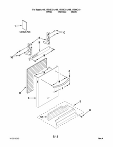 Door And Panel Parts Diagram and Parts List for 66515693K210  Kenmore Dishwasher