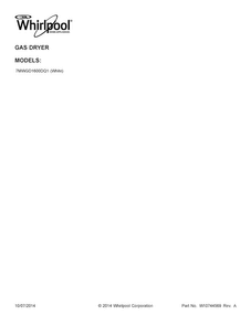 Cover Sheet Diagram and Parts List for 7MWGD1600DQ1  Whirlpool Dryer