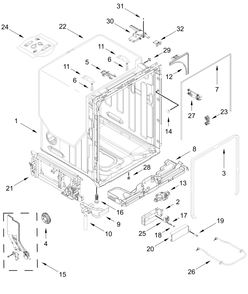 Tub And Frame Parts Diagram and Parts List for WDPS8024SZ0  Whirlpool Dishwasher