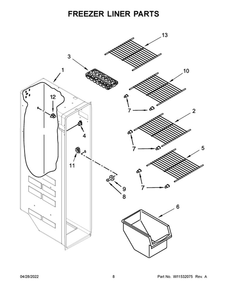 Freezer Liner Parts Diagram and Parts List for 10641172714  Kenmore Refrigerator