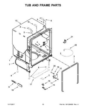 06 - Tub And Frame Parts Diagram and Parts List for WDF520PADB6  Whirlpool Dishwasher