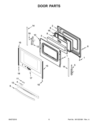 Door Parts Diagram and Parts List for WEE510SAGB0  Whirlpool Range
