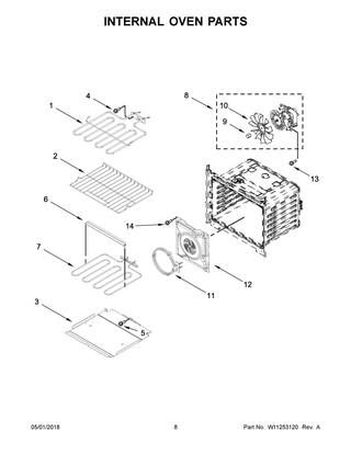 Internal Oven Parts Diagram and Parts List for WOS92EC0AB05  Whirlpool Wall Oven