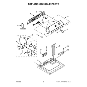 Top And Console Parts Diagram and Parts List for WGD4105LSW0  Whirlpool Dryer