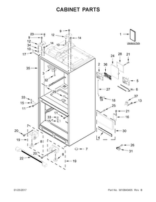 Cabinet Parts Diagram and Parts List for KRFF707ESS01  KitchenAid Refrigerator