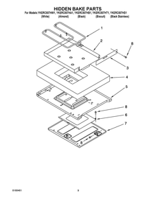 Hidden Bake Parts Diagram and Parts List for YKERC507HA1  Whirlpool Range