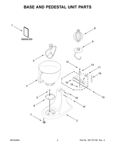 03 - Base And Pedestal Unit Parts Diagram and Parts List for 5K45SSSOB5  Whirlpool Mixer