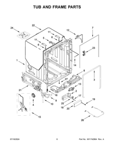 04 - Tub And Frame Parts Diagram and Parts List for MDFS3924RW0  Whirlpool Dishwasher