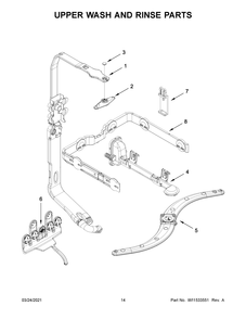 Upper Wash And Rinse Parts Diagram and Parts List for 66514815N613  Whirlpool Dishwasher