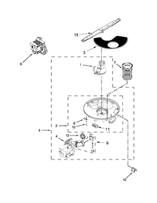 Pump, Washarm And Motor Parts Diagram and Parts List for WDP350PAAB3  Whirlpool Dishwasher