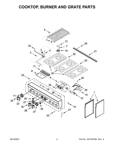 Cooktop, Burner And Grate Parts Diagram and Parts List for JDRP436HM01  Whirlpool Range