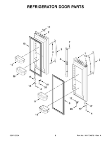 Refrigerator Door Parts Diagram and Parts List for WRFF5333PZ02  Whirlpool Refrigerator