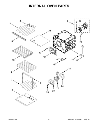 Internal Oven Parts Diagram and Parts List for KODE900HSS00  Whirlpool Wall Oven
