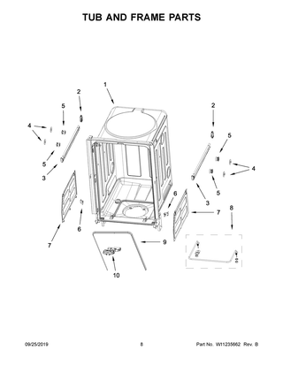 Tub And Frame Parts Diagram and Parts List for WDF518SAHB0  Whirlpool Dishwasher