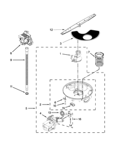 Pump, Washarm And Motor Parts Diagram and Parts List for WDF110PABT2  Whirlpool Dishwasher