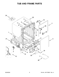 Tub And Frame Parts Diagram and Parts List for WDTA50SAKB3  Whirlpool Dishwasher