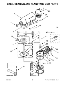 Case, Gearing And Planetary Unit Parts Diagram and Parts List for 5KSM185PSEFT4  Whirlpool Mixer