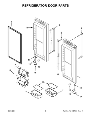 Refrigerator Door Parts Diagram and Parts List for KRFC300EBS01  Whirlpool Refrigerator