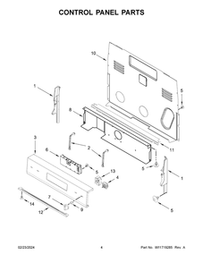 Control Panel Parts Diagram and Parts List for WFES3030RW0  Whirlpool Range