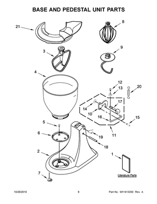 Base And Pedestal Unit Parts Diagram and Parts List for 5KSM95PSBSZ4  Whirlpool Mixer