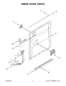 Inner Door Parts Diagram and Parts List for WDP540HAMZ4  Whirlpool Dishwasher