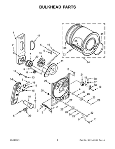 Bulkhead Parts Diagram and Parts List for WGD4985EW1  Whirlpool Dryer