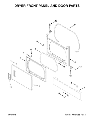 Dryer Front Panel And Door Parts Diagram and Parts List for WETLV27HW0  Whirlpool Washer Dryer Combo