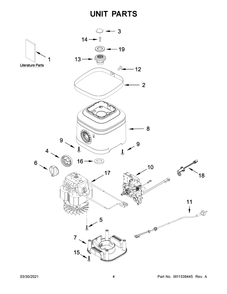 Unit Parts Diagram and Parts List for 5KSB1340CPA0  Whirlpool Blender